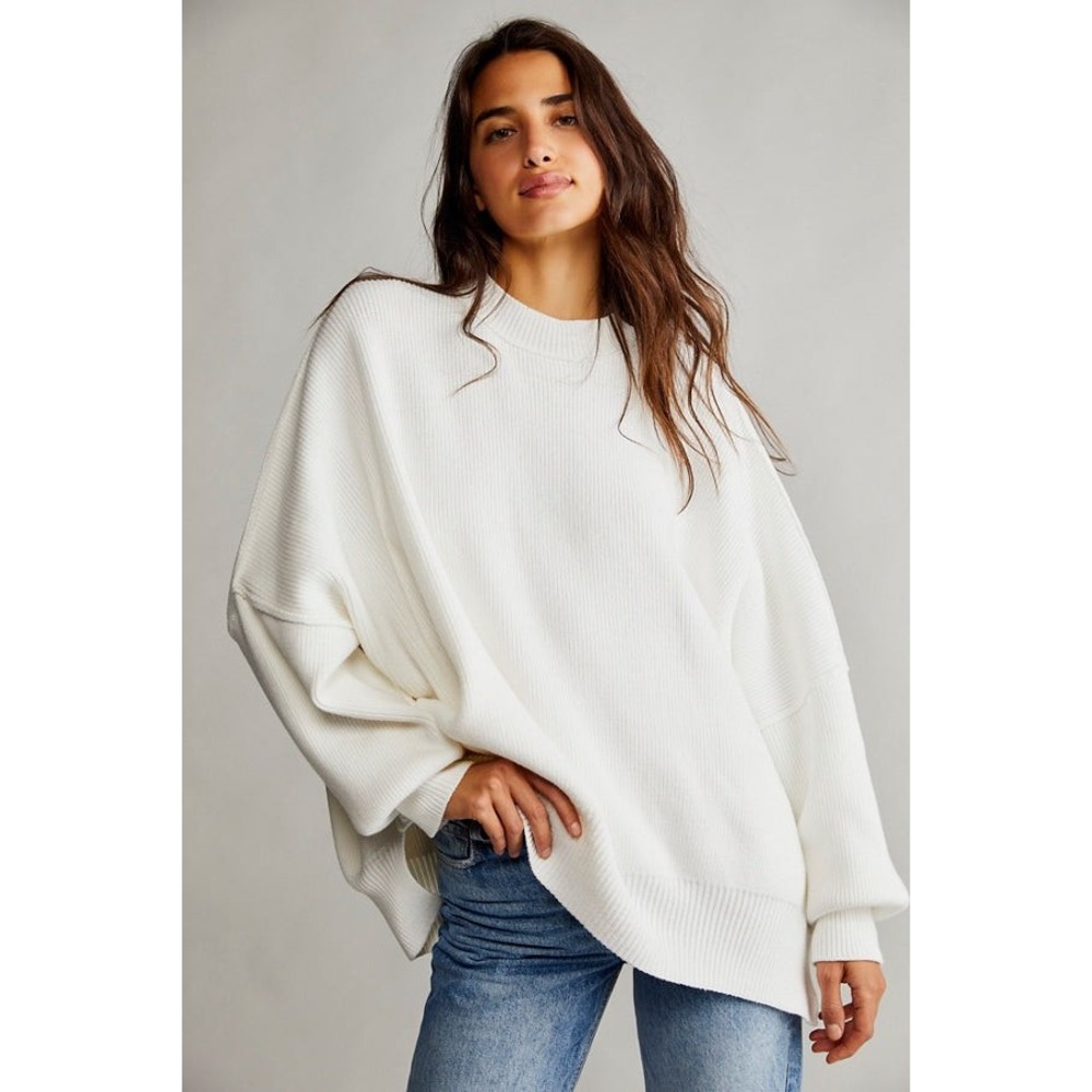 Free People Easy Street Tunic Sweater Cream White Oversized Ribbed Knit S NEW